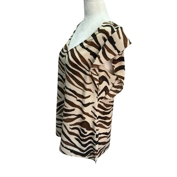 CAbi Brown Zebra Print Ruffle Sleeve Top 3771 Size S - Picture 6 of 12
